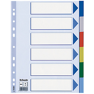 2 jeux d'intercalaires 6 touches renforcées neutres multicolores Esselte en polypro format A4 2 jeux d'intercalaires 6 touches renforcées neutres multicolores Esselte en polypro format A4