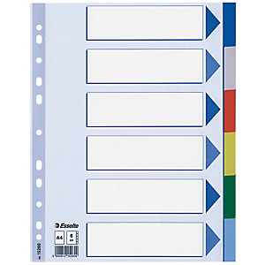 2 jeux d'intercalaires 6 touches renforcées neutres multicolores Esselte en polypro format A4