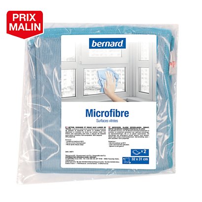 2 lavettes microfibres pour vitres 30x31 cm Bernard - 1