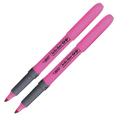 2 tekstmarkers Bic Highlighter grip kleur roze - 1