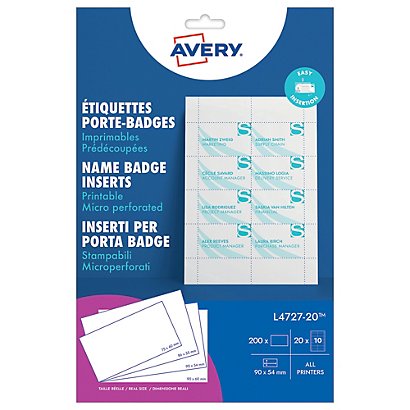 200 badges imprimables Avery - 54 x 90 mm - 1