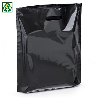 200 Bolsas con asas troqueladas plástico 70% reciclado color negro - 1