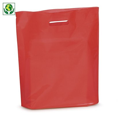200 Bolsas con asas troqueladas plástico 70% reciclado color rojo - 1