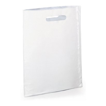 200 sacs plastique blanc sans soufflet à poignées découpées RAJA, 100% recyclé, 250 x 380 mm
