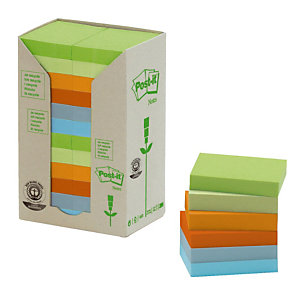 24 blocs notes repositionnables Post-it® recyclées coloris assortis 38 x 51 mm