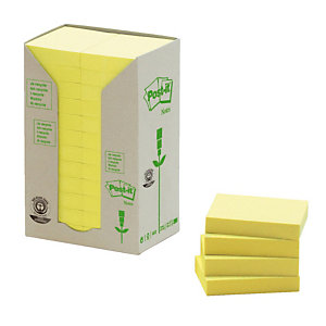 24 blocs notes repositionnables Post-it® recyclées jaune 38 x 51 mm