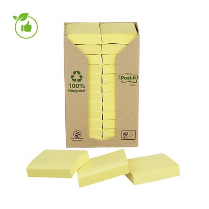 24 blocs notes repositionnables Post-it® recyclées jaune 38 x 51 mm - 1