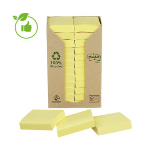 24 blokken gele herplaatsbare gerecycleerde memo's Post-it® 38 x 51 mm