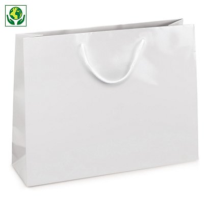 25 bolsas de papel charol blanco con asas de cordón 40x32x12cm  - 1