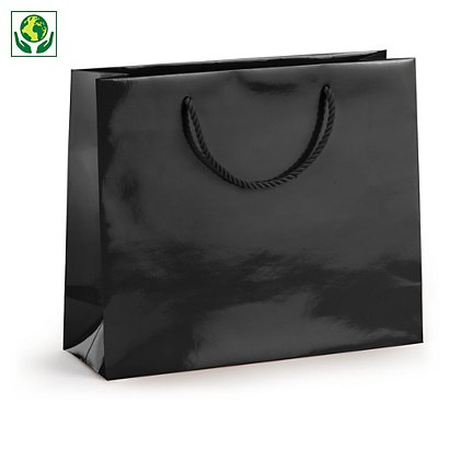 25 bolsas de papel charol negro con asas de cordón 12x16x7cm  - 1
