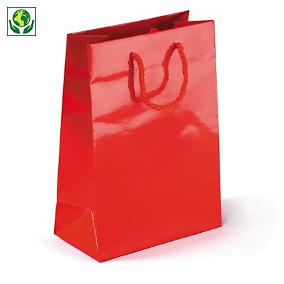 25 bolsas de papel charol rojo con asas de cordón 12x16x7cm  - 1