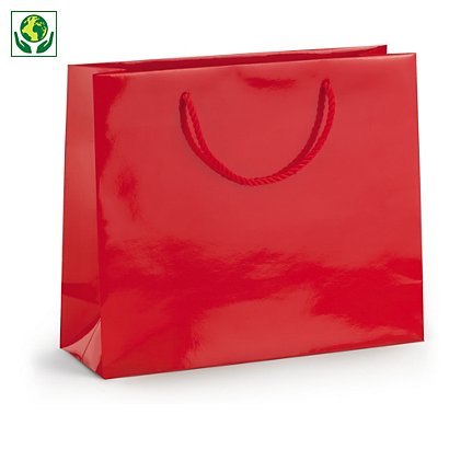 25 bolsas de papel charol rojo con asas de cordón 30x25x10cm  - 1
