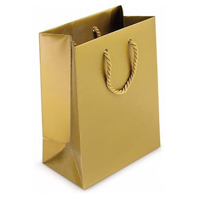 25 buste shopper lusso oro con maniglie a cordoncino 12x16x7cm - 1