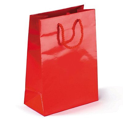 25 buste shopper lusso rosse con maniglie a cordoncino 12x16x7cm - 1