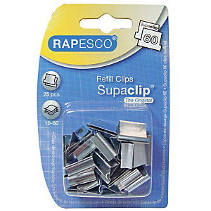 25 pinces de recharge Supaclip® 60 Rapesco en acier inoxydable, le paquet