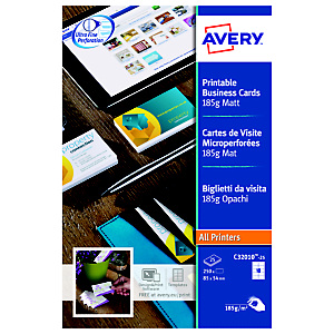 250 cartes de visites microperforées coloris blanc C32010 Avery, la boîte