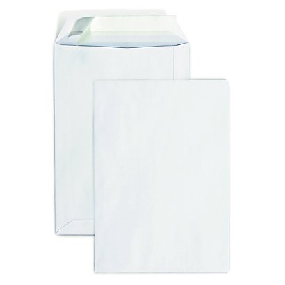 250 enveloppen Raja, wit perkament, 90 g, zelfklevende strook, zonder venster, 229 x 324 mm