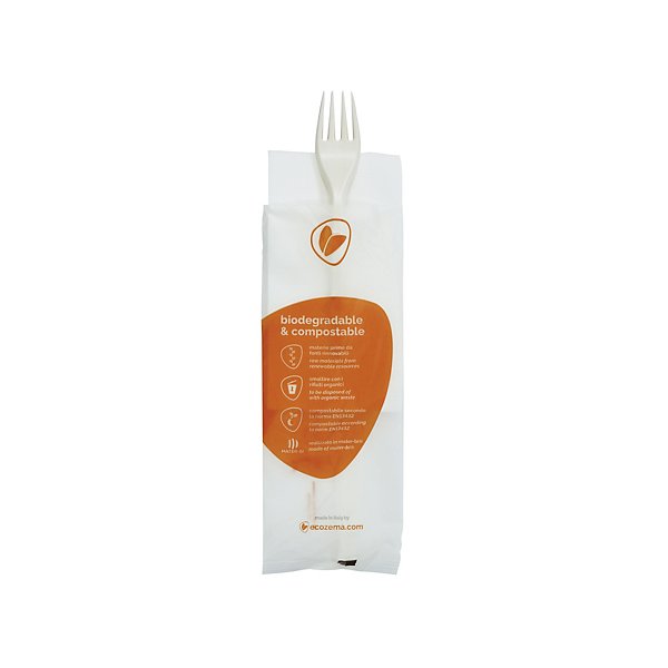 250 Kit posate monouso biodegradabili forchetta + coltello + tovagliolo - 3