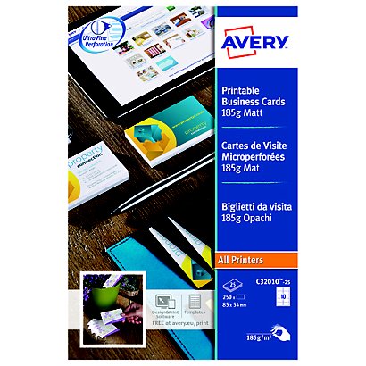 250 microgeperforeerde visitekaartjes kleur wit C32010 Avery, per doos - 1
