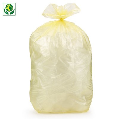 30 rotoli da 10 sacchi spazzatura gialli in plastica riciclata 20 micron 70x110cm capacità 110 litri - 1