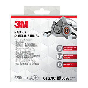 3M™ Respirador de media máscara para filtros intercambiables 6200PRO, para la aplización de pintura pulverizada, con brocha o rodillos o al usar lijadoras orbitales y manuales