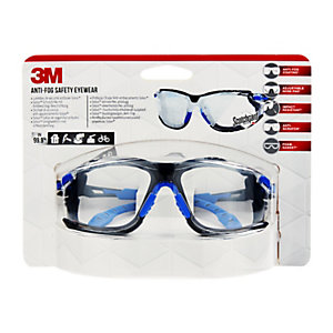 3M™ Solus™ 1000 Gafas de seguridad antivaho, montura azul o negra, lente transparente, con bolsa, S1CB