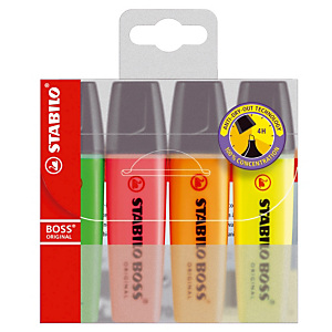 4 tekstmarkers Stabilo Boss original geassorteerde kleuren 4 tekstmarkers Stabilo Boss original geassorteerde kleuren