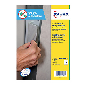 40 verwijderbare antimicrobiële polyester films afm. 139 x 99,1 mm formaat A4 transparant, per set 40 verwijderbare antimicrobiële polyester films afm. 139 x 99,1 mm formaat A4 transparant, per set