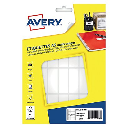 448 étiquettes blanches multifonctions Avery 48,5 x 18,5 mm - 1
