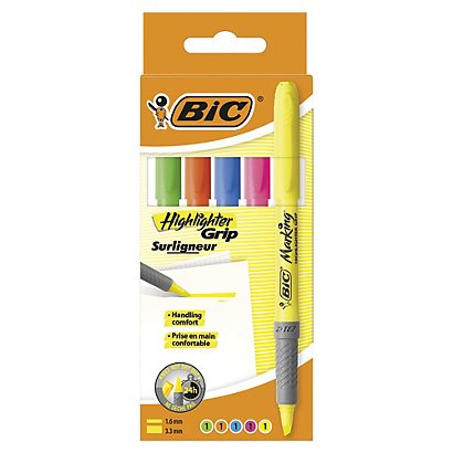 5 surligneurs Bic Highlighter grip coloris assortis - 1