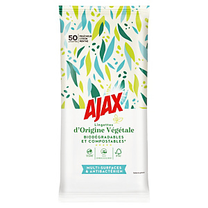50 lingettes antibactériennes Ajax multi-surfaces, soit 25 lingettes extra-larges 50 lingettes antibactériennes Ajax multi-surfaces, soit 25 lingettes extra-larges