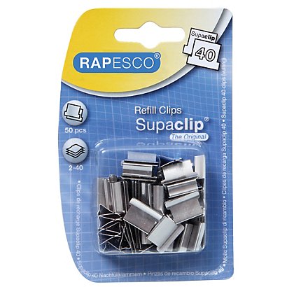 50 pinces de recharge Supaclip® 40 Rapesco en acier inoxydable, le paquet