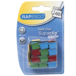50 veelkleurige navulklemmen Supaclip® 40 Rapesco, per pak