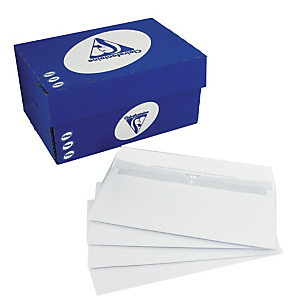 500 enveloppes blanches Clairefontaine à bande protectrice 114 x 229 mm avec fenêtre vélin 80 g 500 enveloppes blanches Clairefontaine à bande protectrice 114 x 229 mm avec fenêtre vélin 80 g