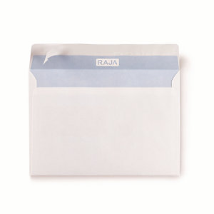 500 enveloppes blanches Raja, 90G, bande auto-adhésive, sans fenêtre, 162x229