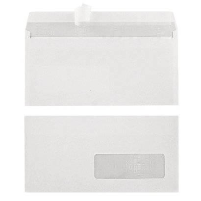 500 enveloppes DL blanches 1er prix à bande protectrice 110 x 220 mm avec fenêtre 35 x 100 mm vélin 80 g - 1