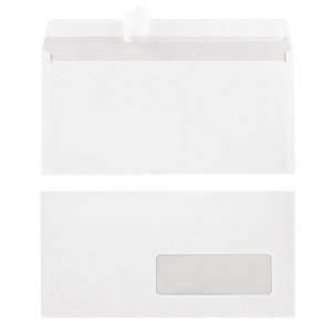 500 enveloppes DL blanches 1er prix à bande protectrice 110 x 220 mm avec fenêtre 45 x 100 mm vélin 80 g