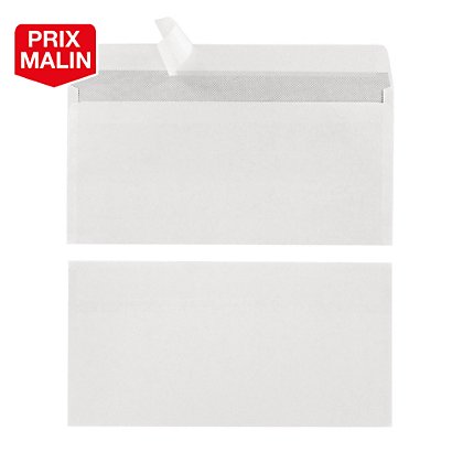 500 enveloppes DL blanches 1er prix à bande protectrice 110 x 220 mm sans fenêtre vélin 80 g - 1