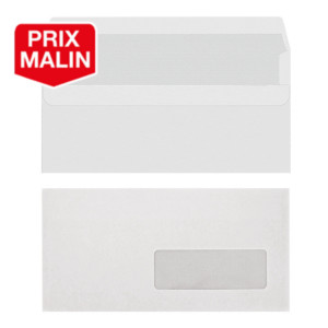 500 enveloppes DL blanches 1er prix à fermeture autocollante 110 x 220 mm avec fenêtre 35 x 100 mm vélin 80 g