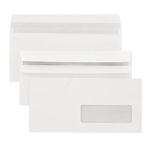 500 enveloppes DL blanches 1er prix à fermeture autocollante 110 x 220 mm avec fenêtre 45 x 100 mm vélin 80 g