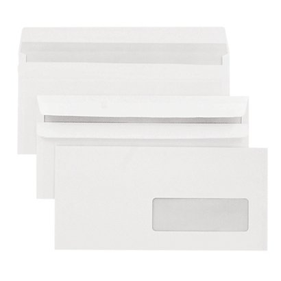 500 enveloppes DL blanches 1er prix à fermeture autocollante 110 x 220 mm avec fenêtre 45 x 100 mm vélin 80 g - 1