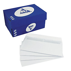500 enveloppes DL blanches Clairefontaine à bande protectrice 110 x 220 mm avec fenêtre 35 x 100 mm vélin 80 g