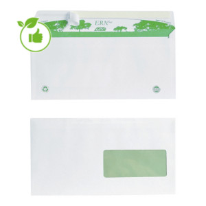 500 extra witte DL enveloppen Erapure met beschermstrip 110 x 220 mm met venster 35 x 100 mm 100% gerecycleerd papier 80 g 500 extra witte DL enveloppen Erapure met beschermstrip 110 x 220 mm met venster 35 x 100 mm 100% gerecycleerd papier 80 g