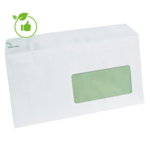 500 extra witte DL enveloppen Erapure met beschermstrip 110 x 220 mm met venster 45 x 100 mm 100% gerecycleerd papier 80 g