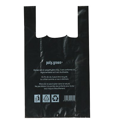 500 plastic zakjes met handvatten dikte 50 micron, 26 x 12 x 45 cm, zwart