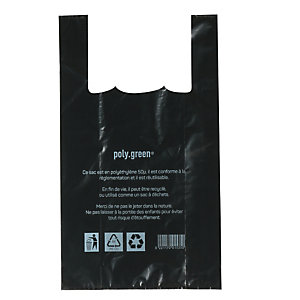 500 sacs plastiques à bretelles épaisseur 50 microns, 26 x 12 x 45 cm, Noir