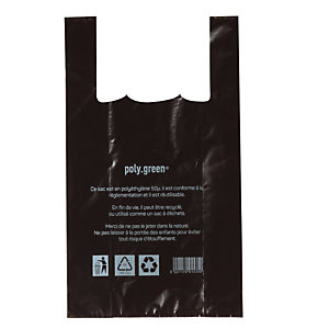 500 sacs plastiques à bretelles épaisseur 50 microns, 30 x 16 x 65 cm, Noir