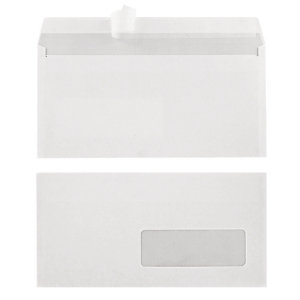 500 voordelige witte enveloppen met beschermstrip 110 x 220 mm met venster 35 x 100 mm