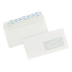 500 witte DL enveloppen La Couronne met beschermstrip 110 x 220 mm met venster 45 x 100 mm 100% gerecycleerd papier 80 g