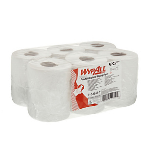 6 bobines d'essuyage blanches à dévidage central Wypall Reach, 430 formats 6 bobines d'essuyage blanches à dévidage central Wypall Reach, 430 formats